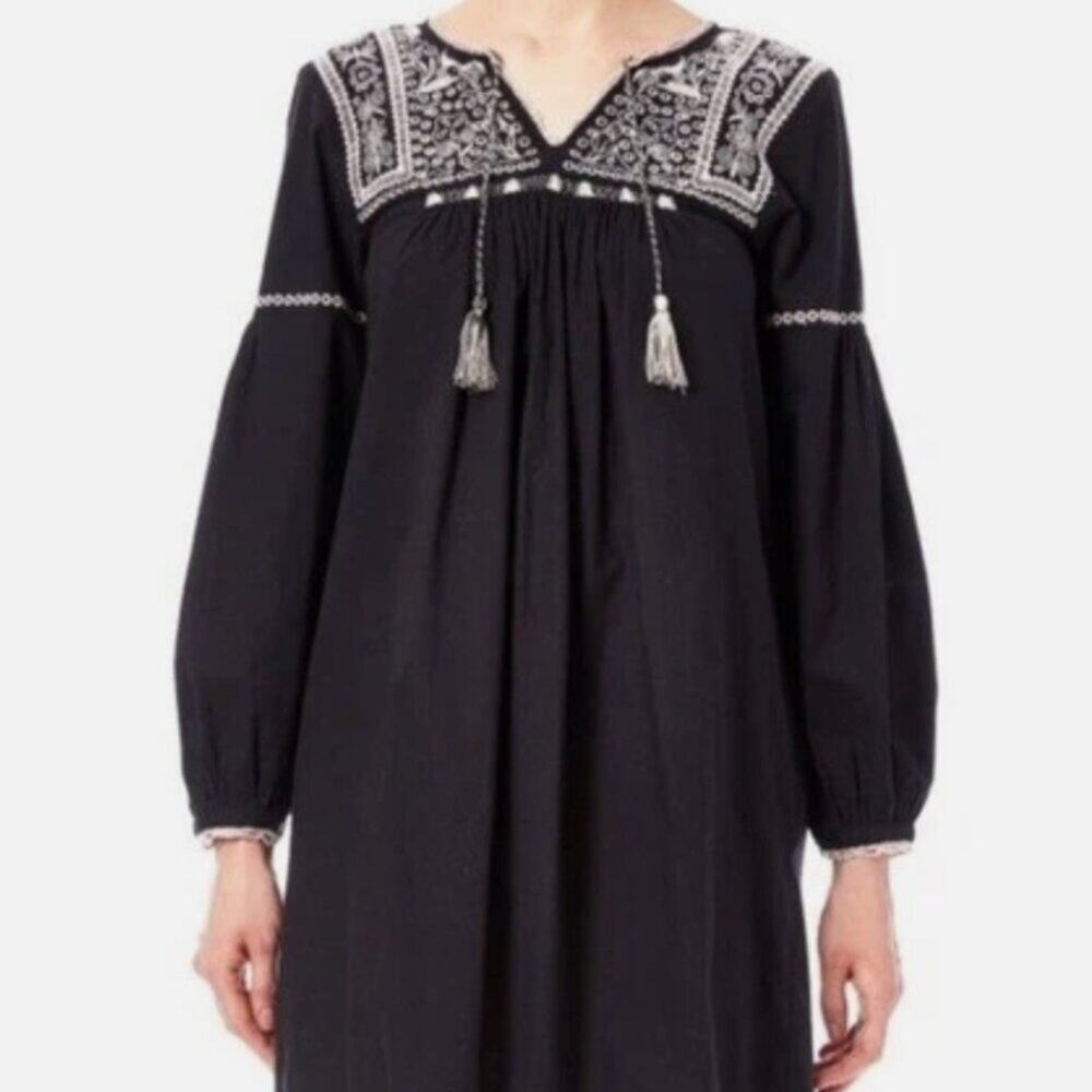 Ulla Johnson Mira Black Tassel Bohemian Embroidered Dress Size 2 EUC
